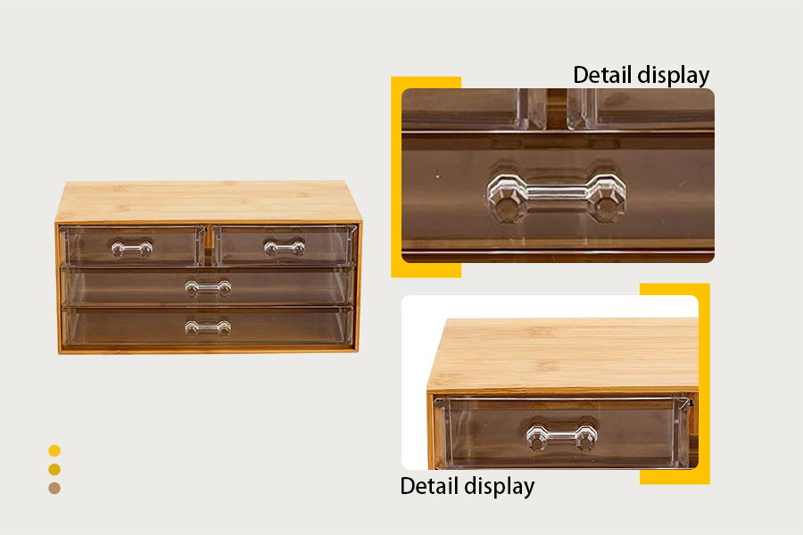 Premium Bamboo Cosmetic Storage Organizer with Clear Acrylic Drawers